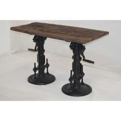 Industrial Antique Dining room Furniture With Solid Wood dining table farmhouse Styled crank cast Iron Base Dining table