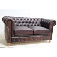 Vintage antique customize chesterfield 2 seater pure leather sofa For cafe restaurant Office