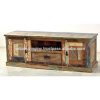 Beautiful Indian Designer High Quality At Low Price Industrial Indian Style Recycled wood double door tv video unit