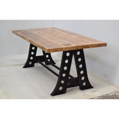 Wooden Top Customize Coffee And Dinning Table Vintage Style With Iron Base Legs